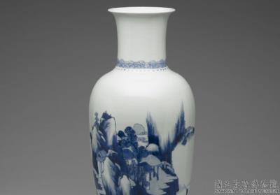 图片[3]-Vase with landscape in underglaze blue. Qing dynasty, Kangxi reign (1662-1722)-China Archive